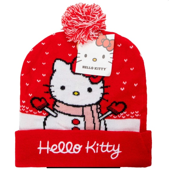 NWT! Sanrio Hello Kitty Red and White Knit Cap Beanie! - Picture 2 of 3
